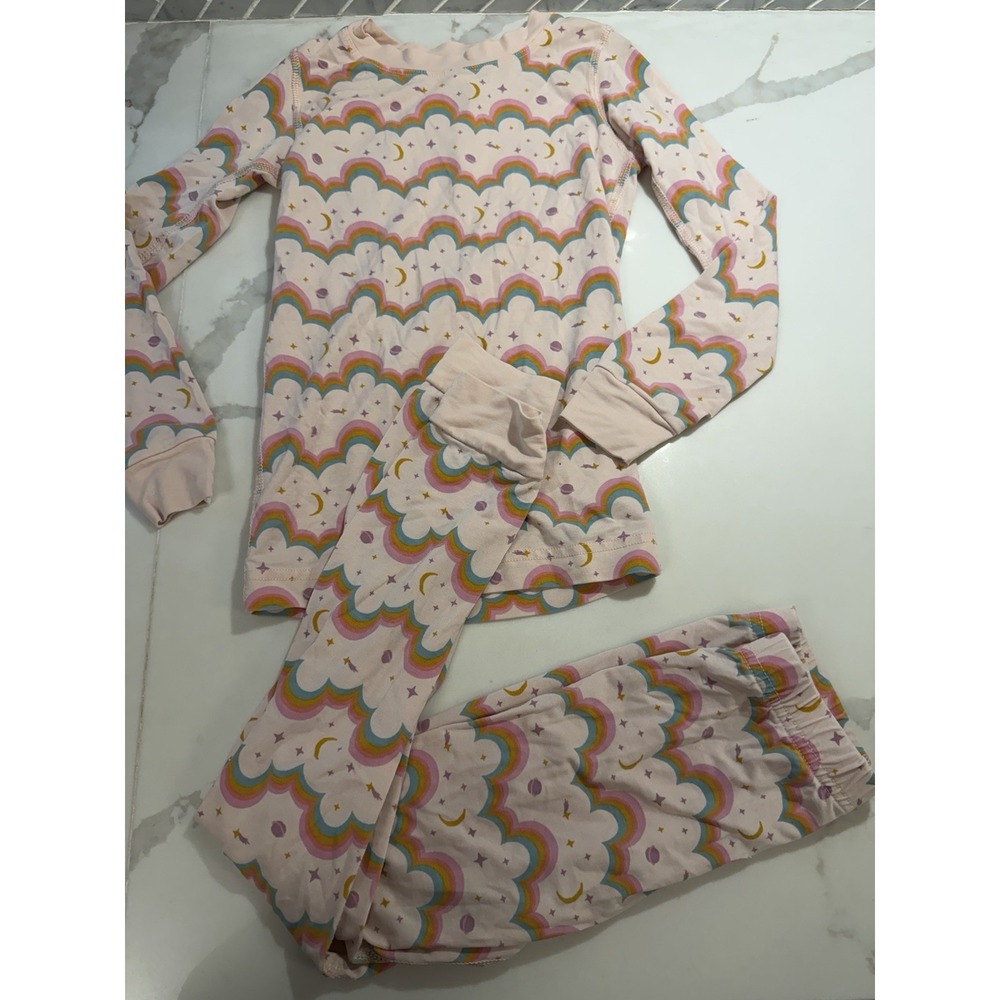 Hanna Andersson HannaSoft Stretch Pajama Set Sz 5 Rainbow Celestial Pink